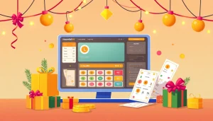 Masurebet showcasing a vibrant interface of online lottery tickets with festive decorations.