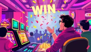 Celebrate a big win with deneme bonusu in a vibrant gaming environment, filled with confetti and excitement.