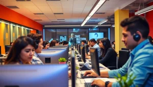 Agents discussing solutions at Tijuana call centers, exemplifying professionalism and teamwork.