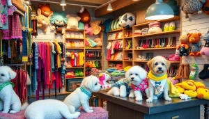 Showcase vibrant pet accessories like collars and toys in an inviting shop setting.