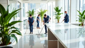 Professional team performing Jacksonville commercial cleaning in a bright, fresh office environment.