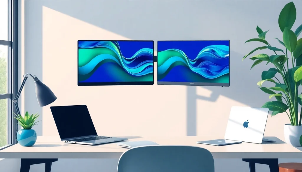 Setting up a dual monitor install showcases an organized workspace with sleek technology.