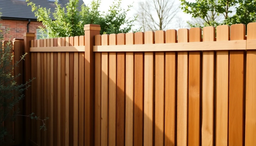 Enhance your property with premium fencing Manchester options, showcasing a sturdy wooden fence in a serene garden setting.