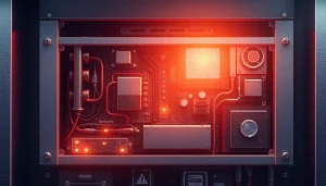 Visualize the innovation of a Power Supply Manufacturer showcasing advanced circuitry and modern design.