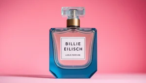 Admire the Billie Eilish perfume bottle showcasing its elegant curves and unique design against a soft background.