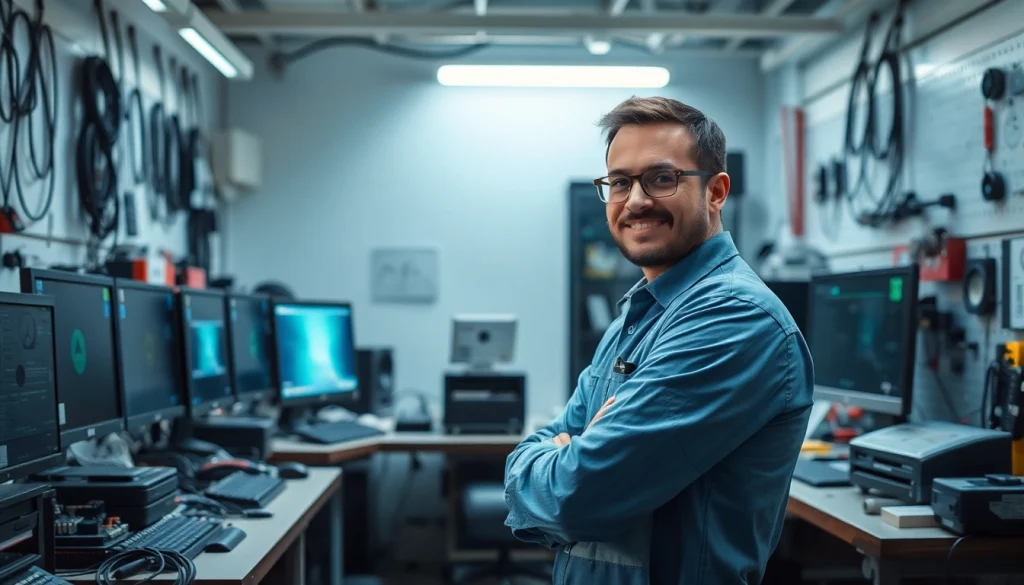 Riparazione computer torino in un moderno laboratorio di assistenza con tecnici esperti al lavoro.