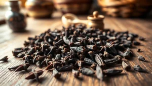 Whole cloves displayed on a rustic table, highlighting their unique shapes and textures.