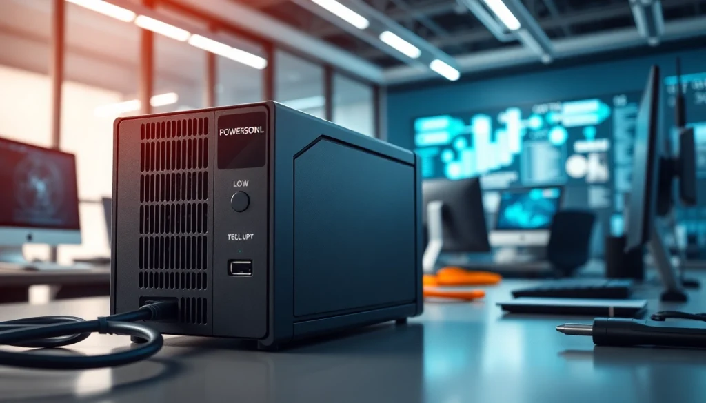 Showcase TPower power supply in a modern office, highlighting design and functionality.