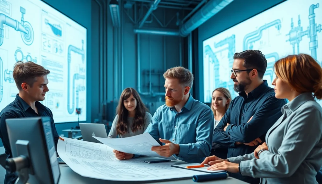 Engineers collaborating on pipe stress calculations at a leading pipe stress Company.