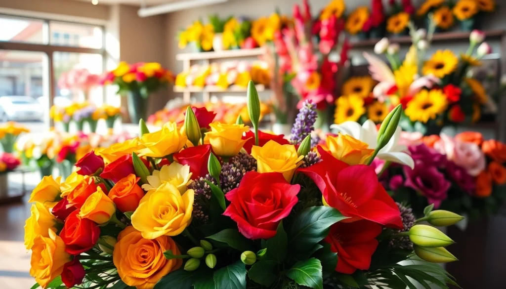 Huntington Beach florist showcasing vibrant floral arrangements in a bright, inviting storefront.