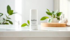 Evaluate if native deodorant is good for various skin types with this refreshing product display.