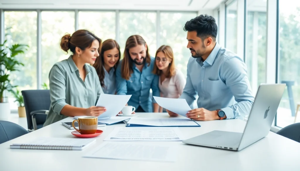 Understanding the ejari cancellation process with a team discussing important documents in a bright office.