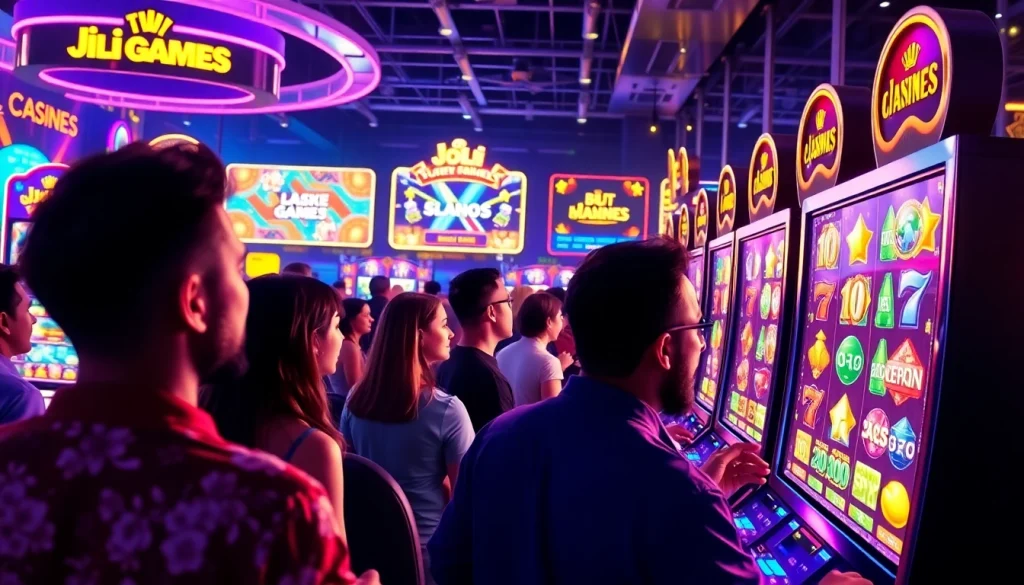 Experience the excitement of JILI Games as players engage in thrilling slot machine gameplay.