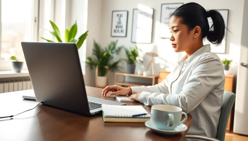 Hire a Filipino virtual assistant working effectively in their organized home office.