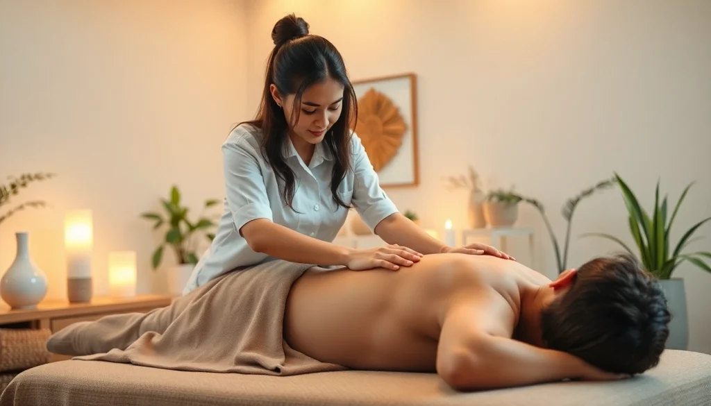 출장마사지 제공 중인 전문 마사지사의 손길을 보여주는 장면입니다.