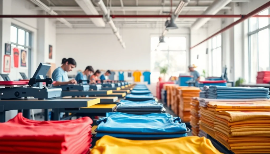 Engaging scene of t shirt printing in Edmonton showcasing vibrant designs and creative workspace.