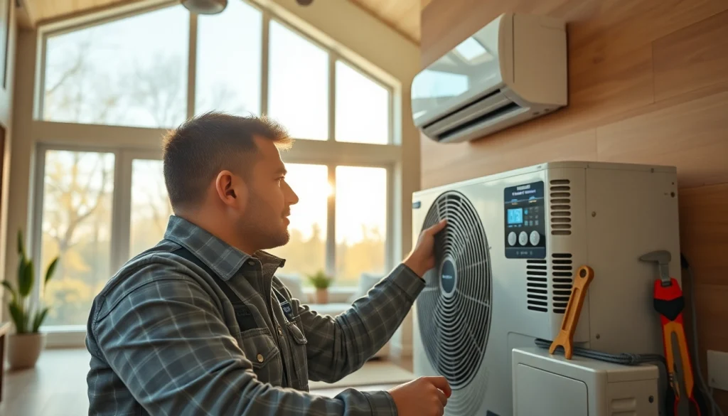 Alberta HVAC dealer technician installing advanced heating system in a modern home.