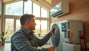 Alberta HVAC dealer technician installing advanced heating system in a modern home.