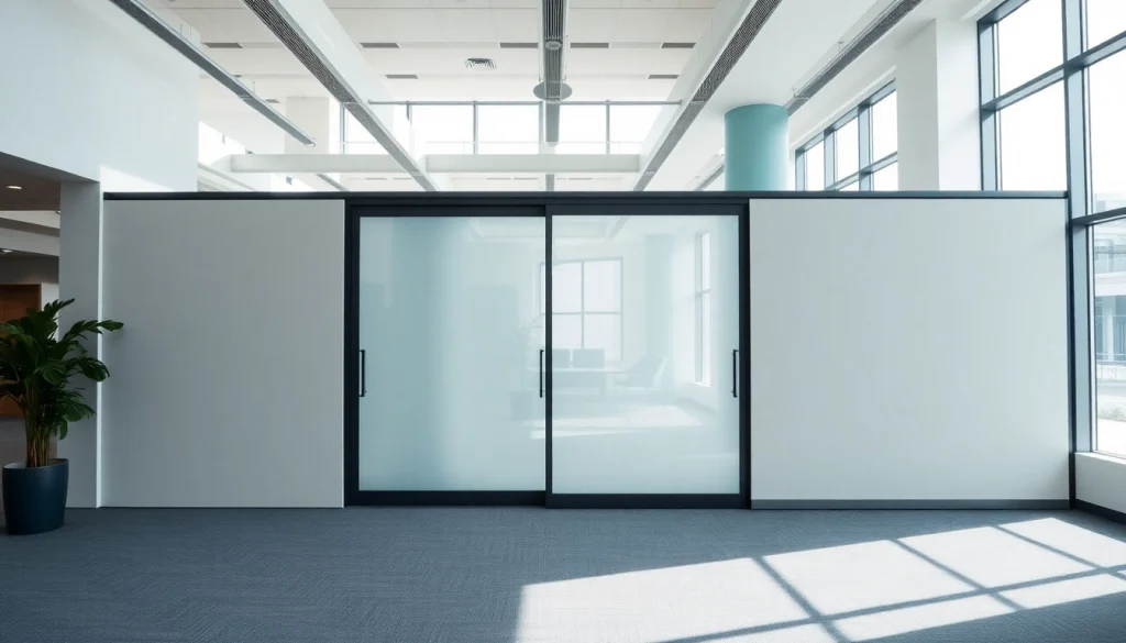 Enhance your workspace with a sliding partition wall for flexible area management.