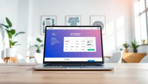 Analyze text for AI generation with an innovative ai checker tool on a sleek laptop.