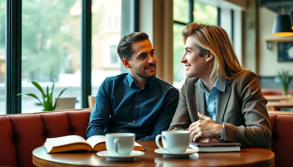 Couple communicating in relationships at a café, fostering understanding through heartfelt conversation.