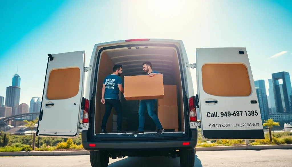 Efficient man and van moving service loading items into a branded van.
