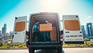Efficient man and van moving service loading items into a branded van.