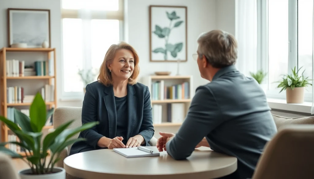 Therapist discussing avoidant personality disorder with a client in a calming office.