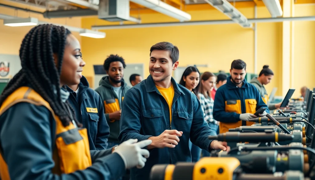 Students engaged in hands-on training at a trade school in Knoxville, TN, demonstrating collaborative learning.