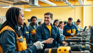Students engaged in hands-on training at a trade school in Knoxville, TN, demonstrating collaborative learning.