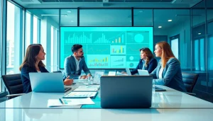 Analyzing competitive intelligence data in a modern office environment.