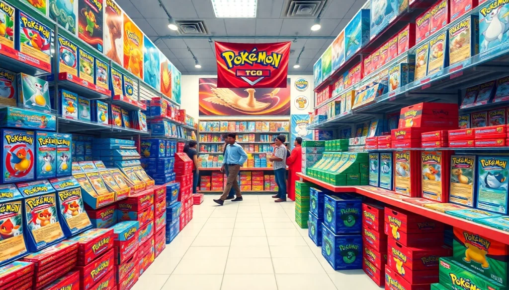 Shop vibrant Pokemon TCG in India, showcasing collectible cards and accessories in an engaging atmosphere.