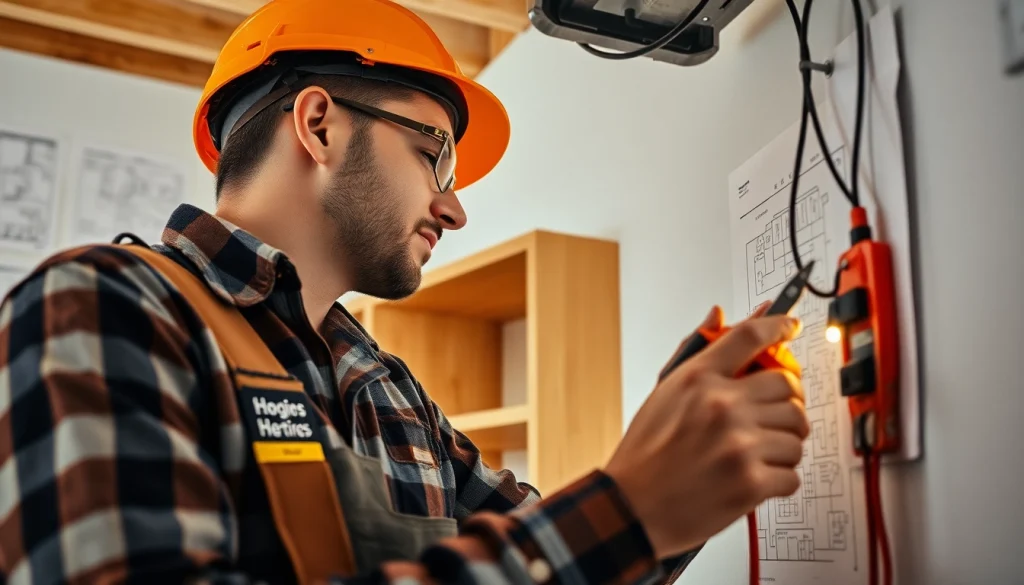 Electrician expertly installing wiring in a bright home, showcasing professionalism and precision.