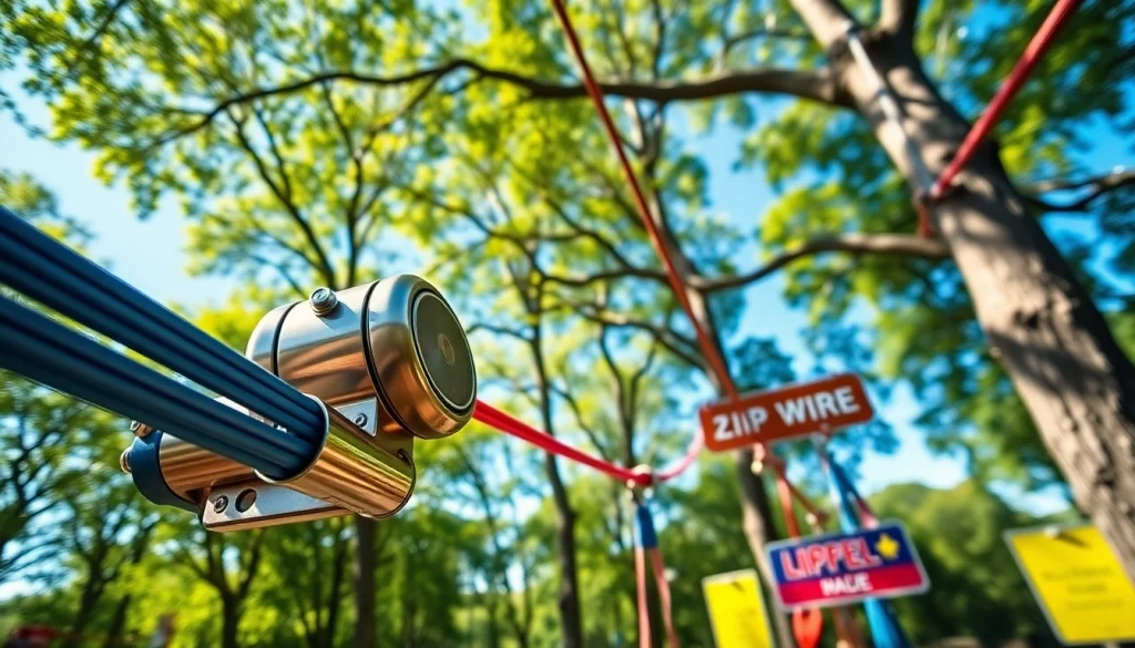 Install high-quality ZIP WIRE KITS showcasing adventure park equipment and vibrant surroundings.