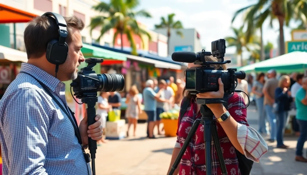 Captivating scene showcasing Fort Myers news coverage with a journalist engaging locals.