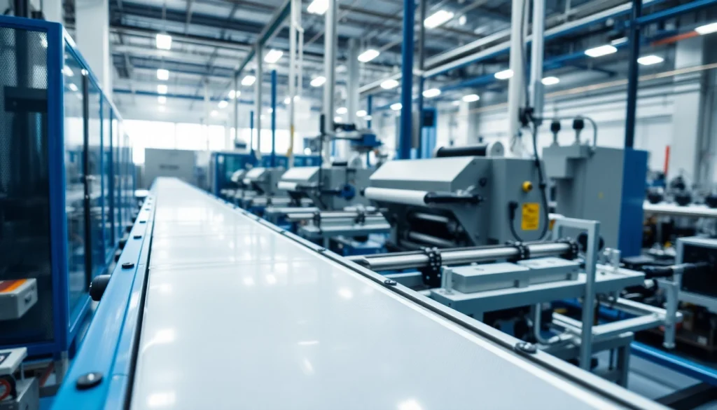 View of precision-cast films in production at https://www.makobond.com/adhesives-films, demonstrating high-tech manufacturing.