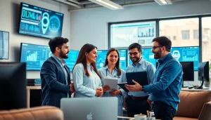 Managed IT-team werkzaam aan technologie en strategie in een moderne kantooromgeving.