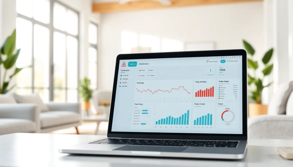 AI for Airbnb hosts providing insights through a modern dashboard interface in a stylish space.