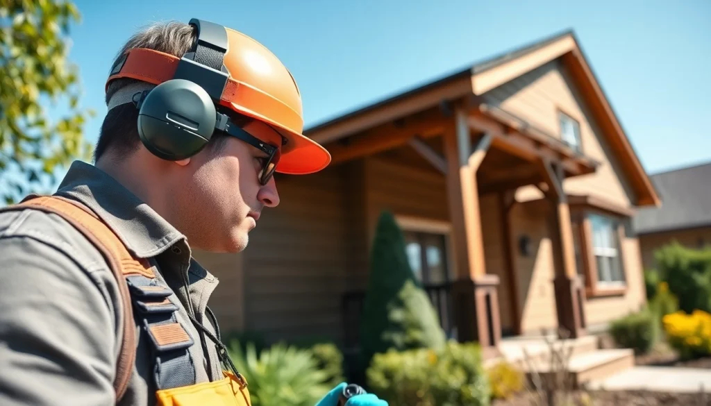 Pest control near me: Expert inspecting a home for termites in a suburban garden.