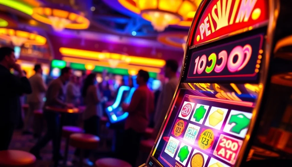 Menangkan pengalaman bermain di mesin slot posjp33 slot dengan lampu neon yang cerah.