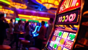 Menangkan pengalaman bermain di mesin slot posjp33 slot dengan lampu neon yang cerah.