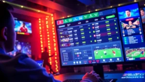 Situs judi bola with vibrant online betting interface showcasing soccer matches - encouraging user engagement.