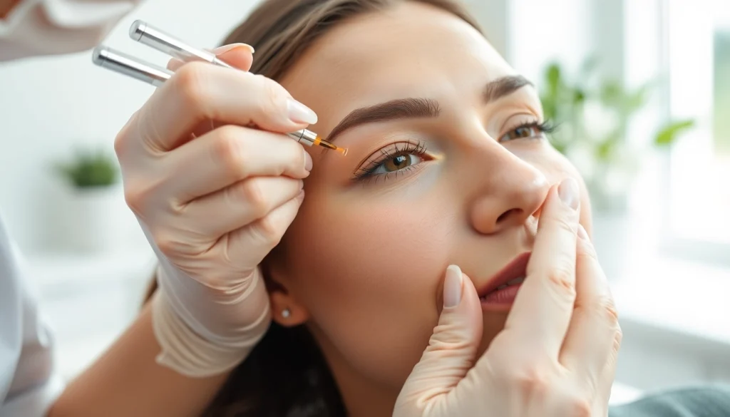 Administering Undereye Filler to a client in a serene, professional clinic environment.