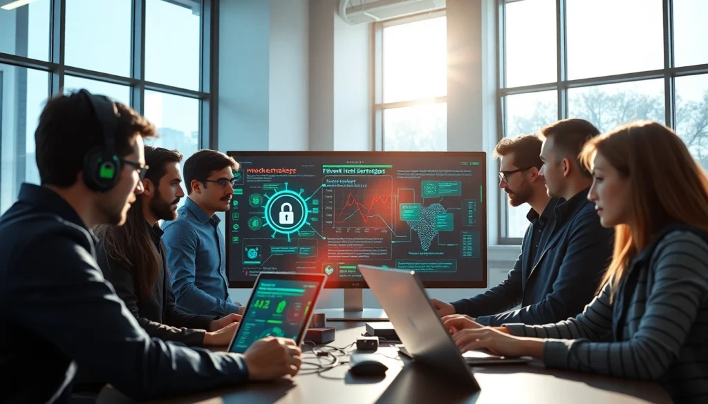 Red teaming-Übung eines Cybersecurity-Teams in einem modernen Büro mit Hochtechnologie.