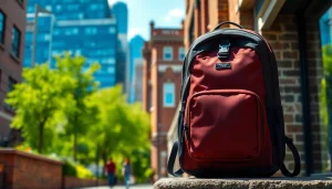 Showcasing a stylish London Backpack brand in a vibrant urban setting