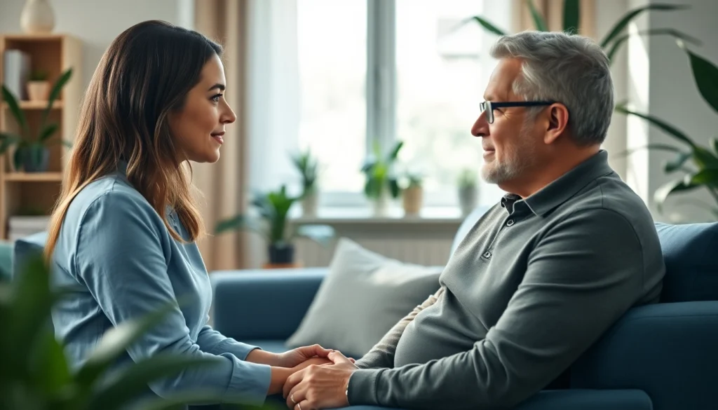 Relationship coach guiding a couple in a comforting setting, fostering connection and understanding.
