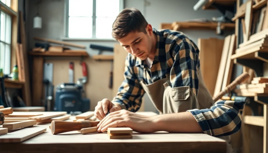 Explore carpentry apprenticeship near me with an engaging professional carpenter trainee at work in a workshop.