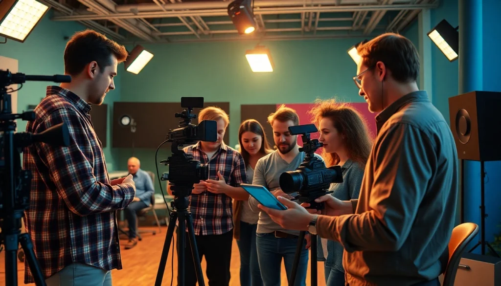 Captivating video production team at work, showcasing 4B영상업체's collaborative creativity.