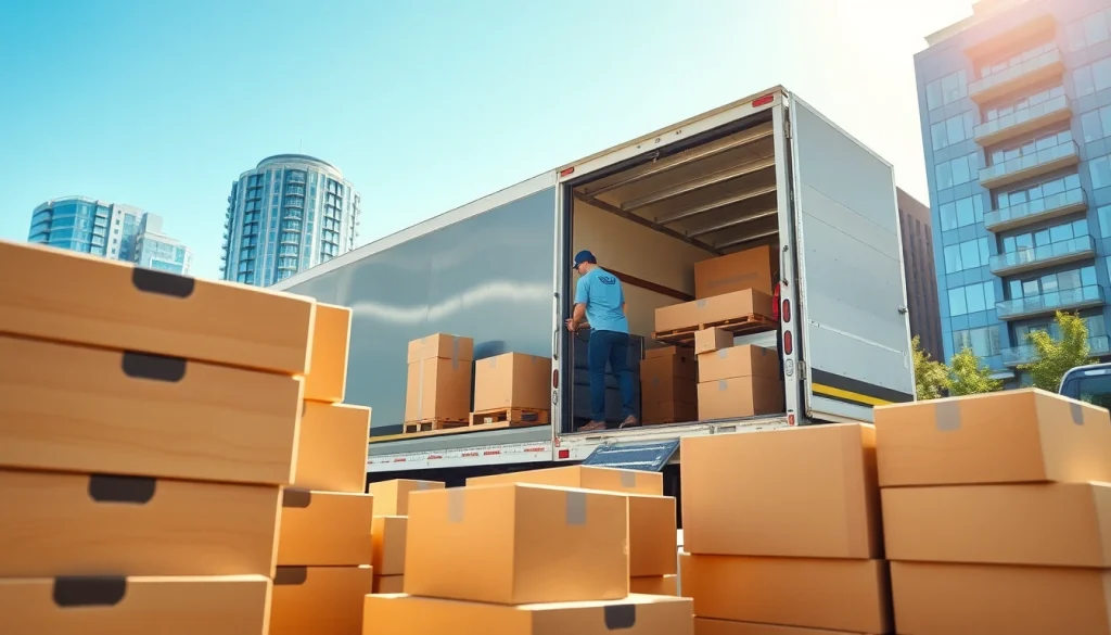Efficient movers in action for a Residential Moving Company loading boxes into a truck.