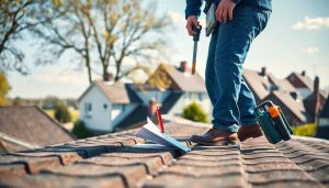 Dakspecialist Arnhem assessing a residential roof with tools, ensuring quality services.